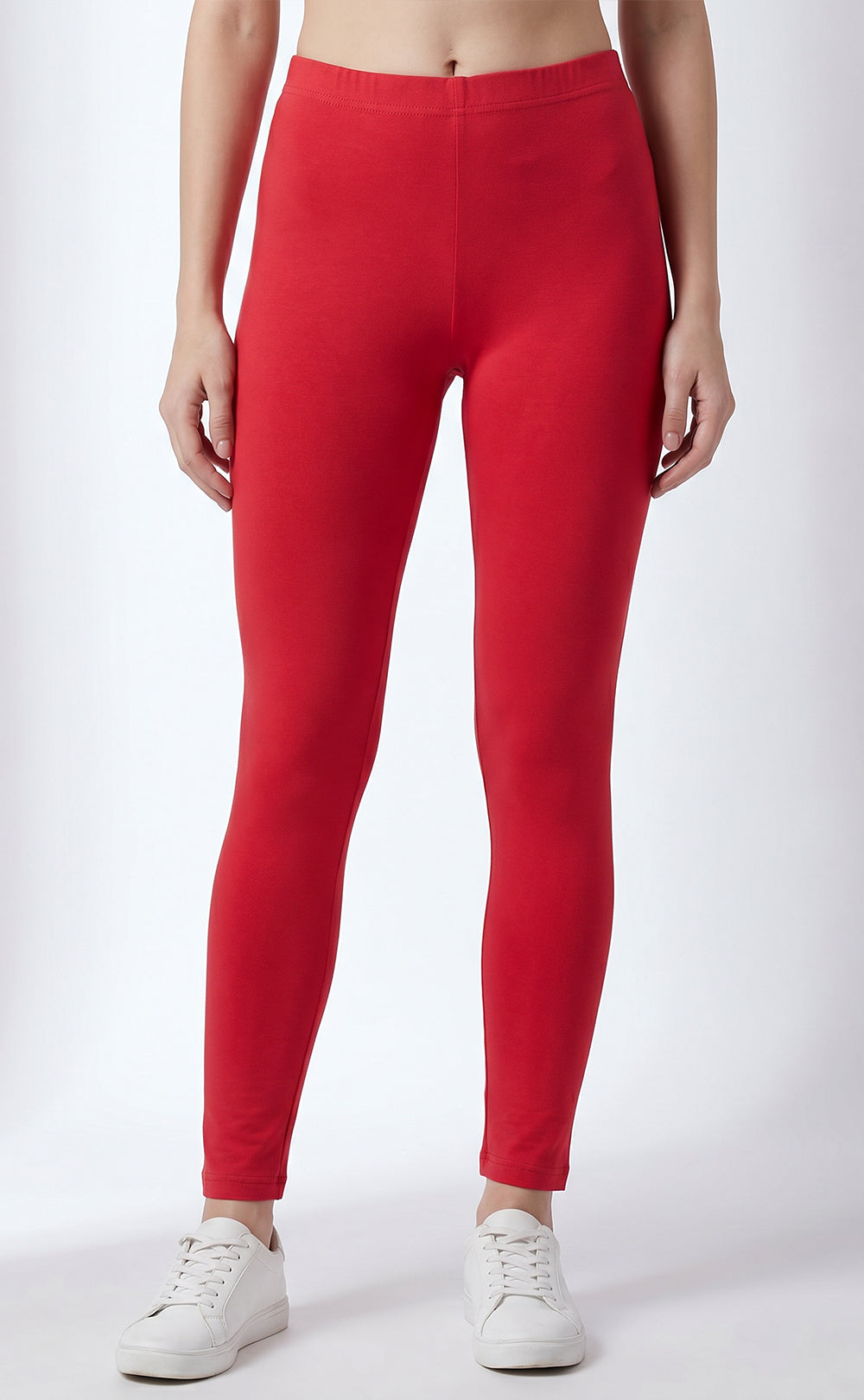 Red Cotton Stretch Ankle Length Legging