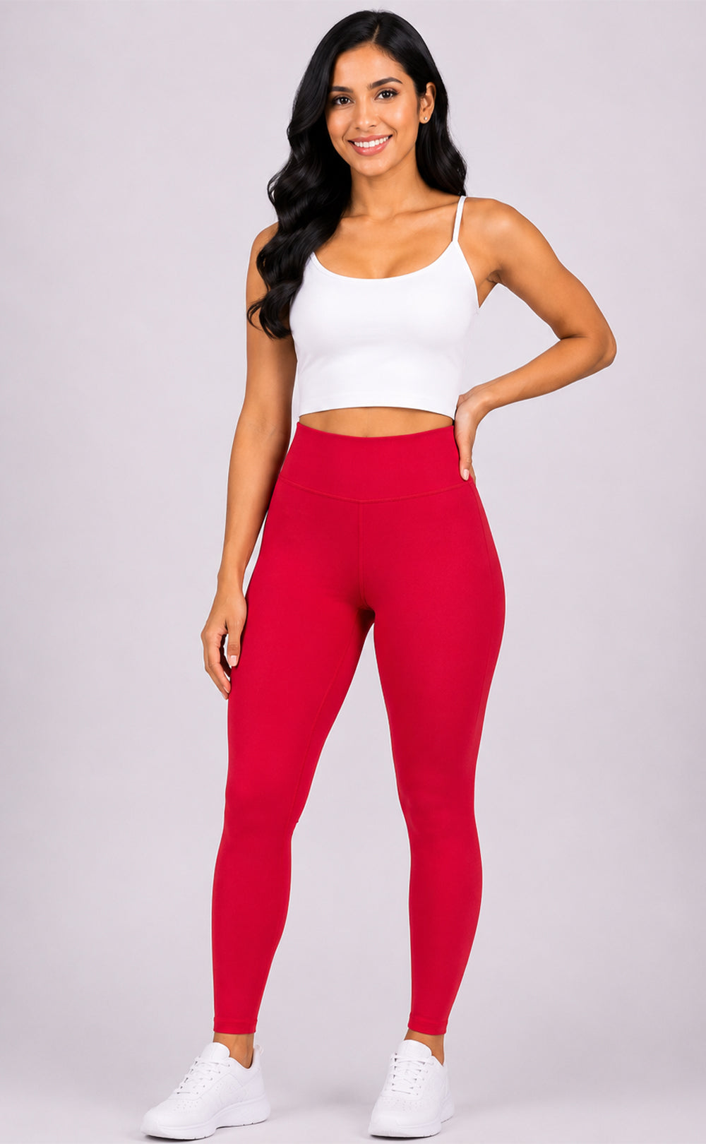 Red Cotton Stretch Ankle Length Legging
