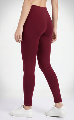 Dark Marron Cotton Stretch Ankle Length Legging