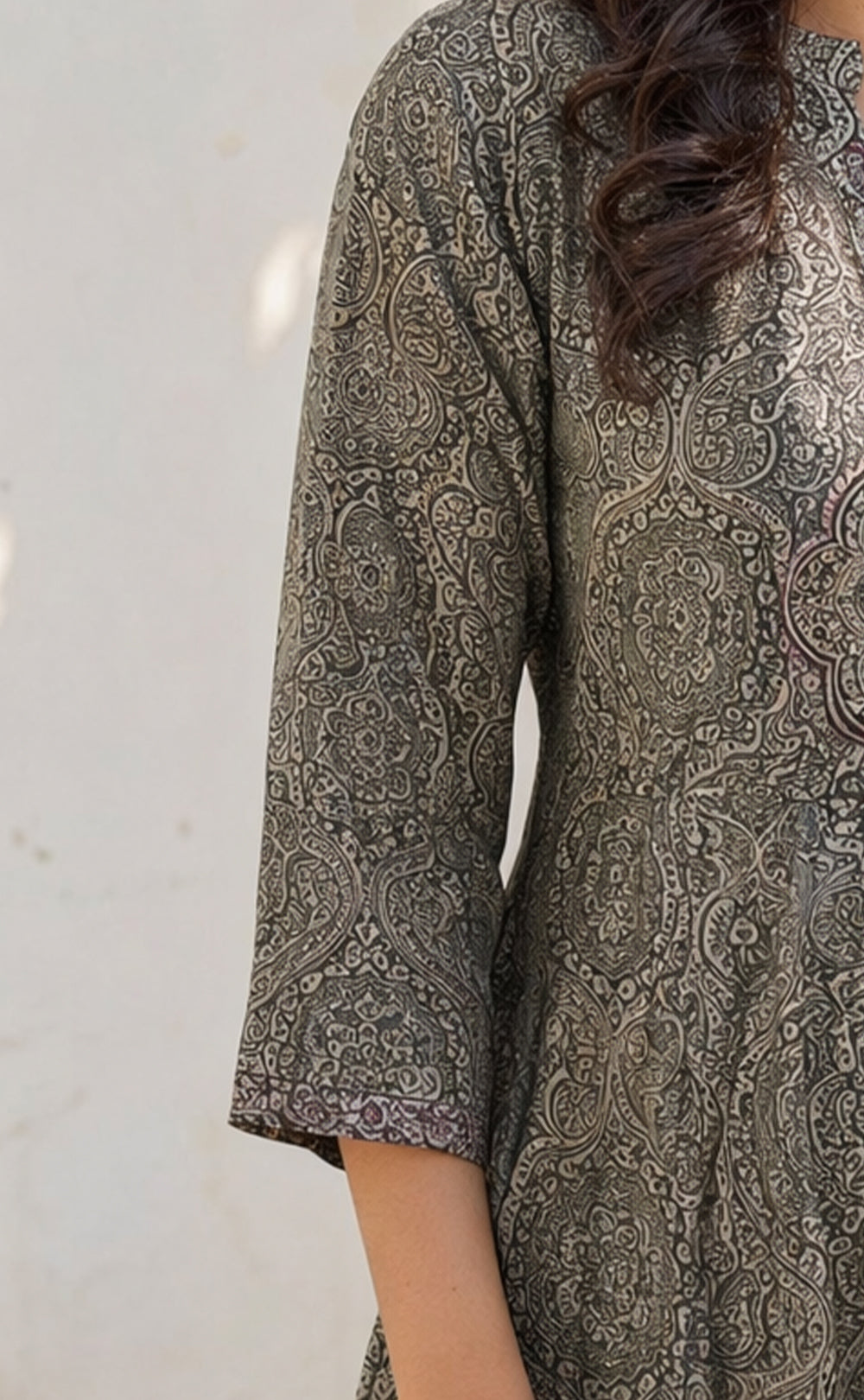 Black Cotton All-Over Printed Kurti Set