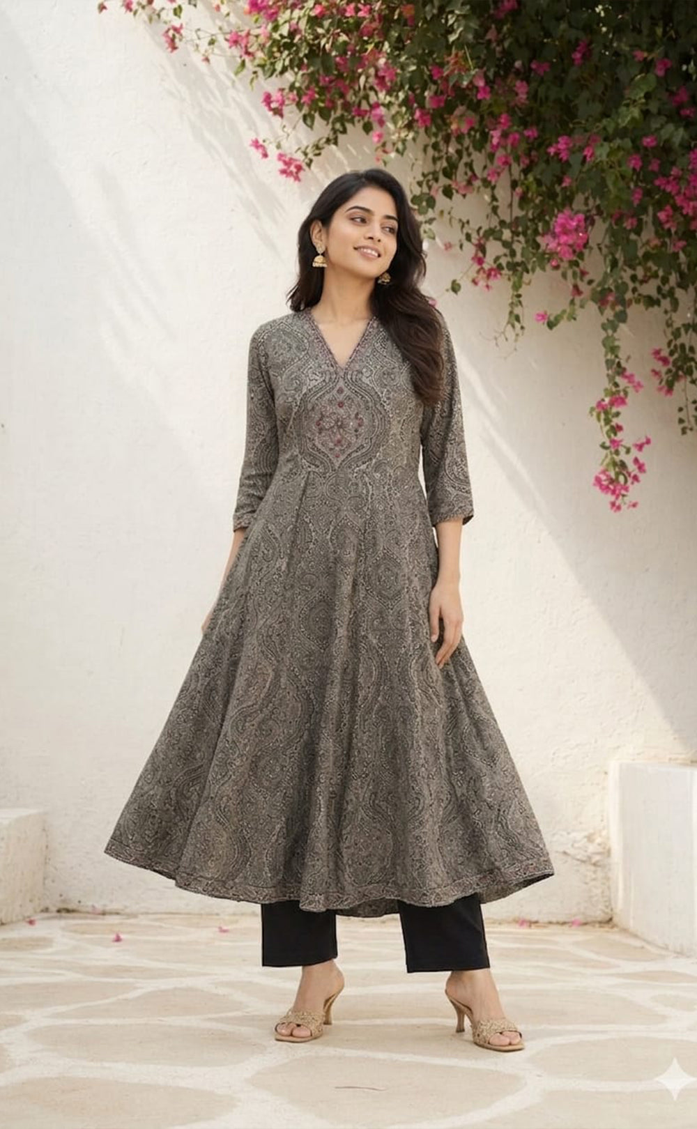 Black Cotton All-Over Printed Kurti Set