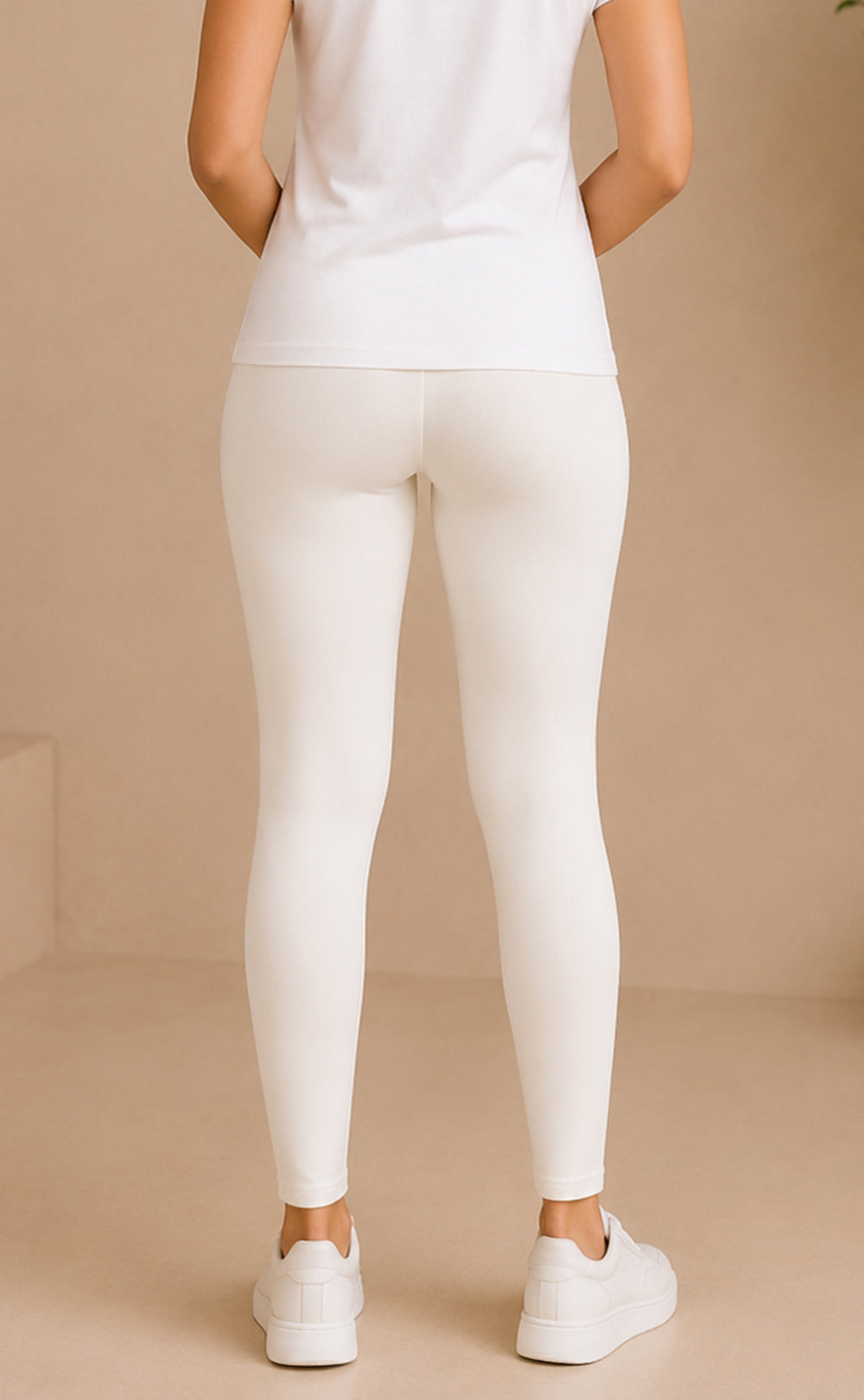 White Cotton Stretch Ankle Length Legging
