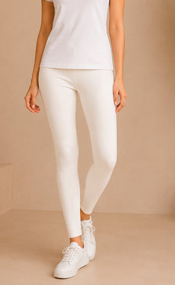 White Cotton Stretch Ankle Length Legging