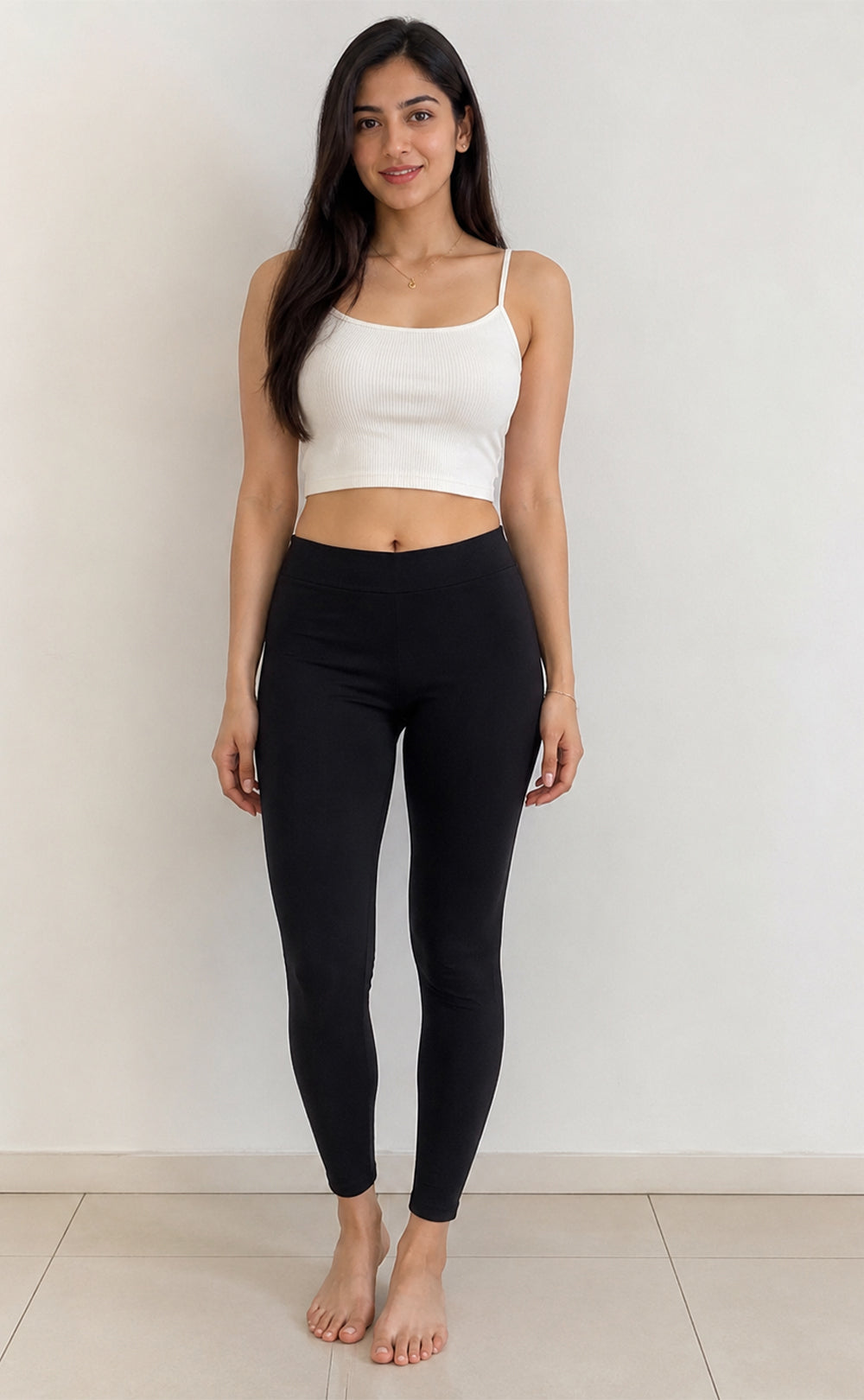 Black Cotton Stretch Ankle Length Legging