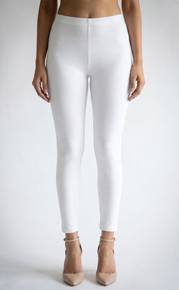 White Cotton Stretch Ankle Length Legging