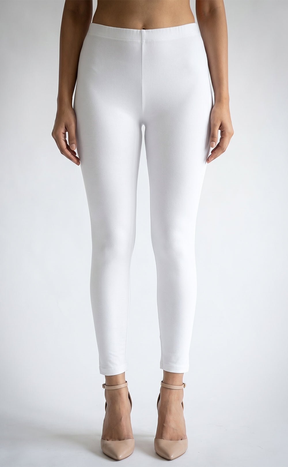White Cotton Stretch Ankle Length Legging