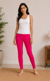 Pink Cotton Stretch Ankle Length Legging