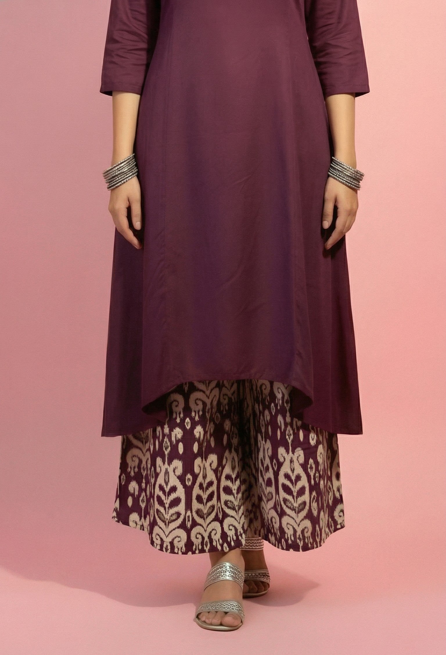 Wine-plum kurta set