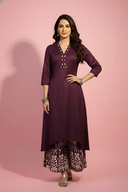 Wine-plum kurta set