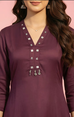 Wine-plum kurta set