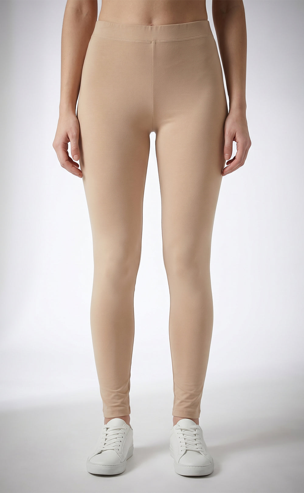 Cream Cotton Stretch Ankle Length Legging