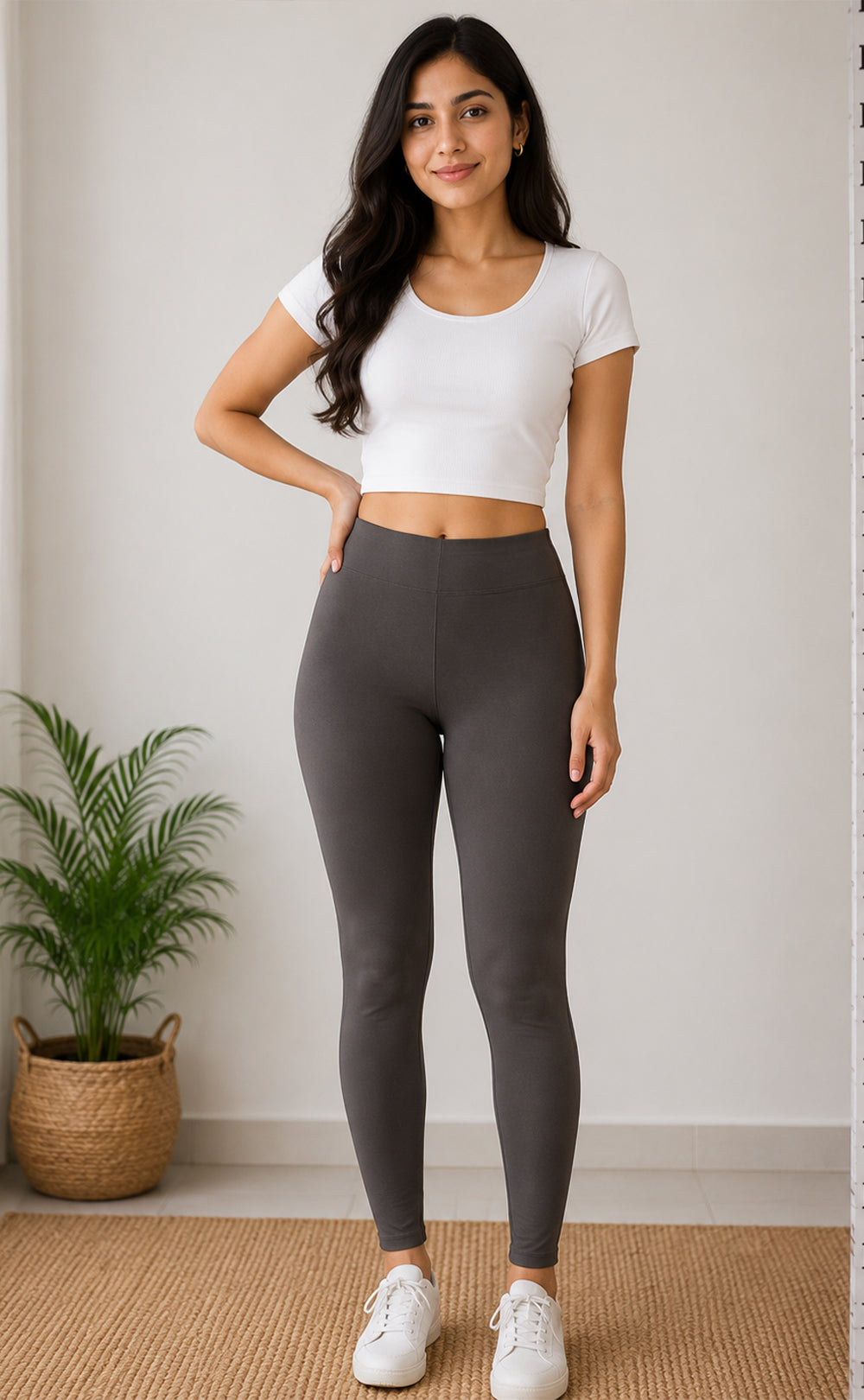 Charcoal Grey Cotton Stretch Ankle Length Legging