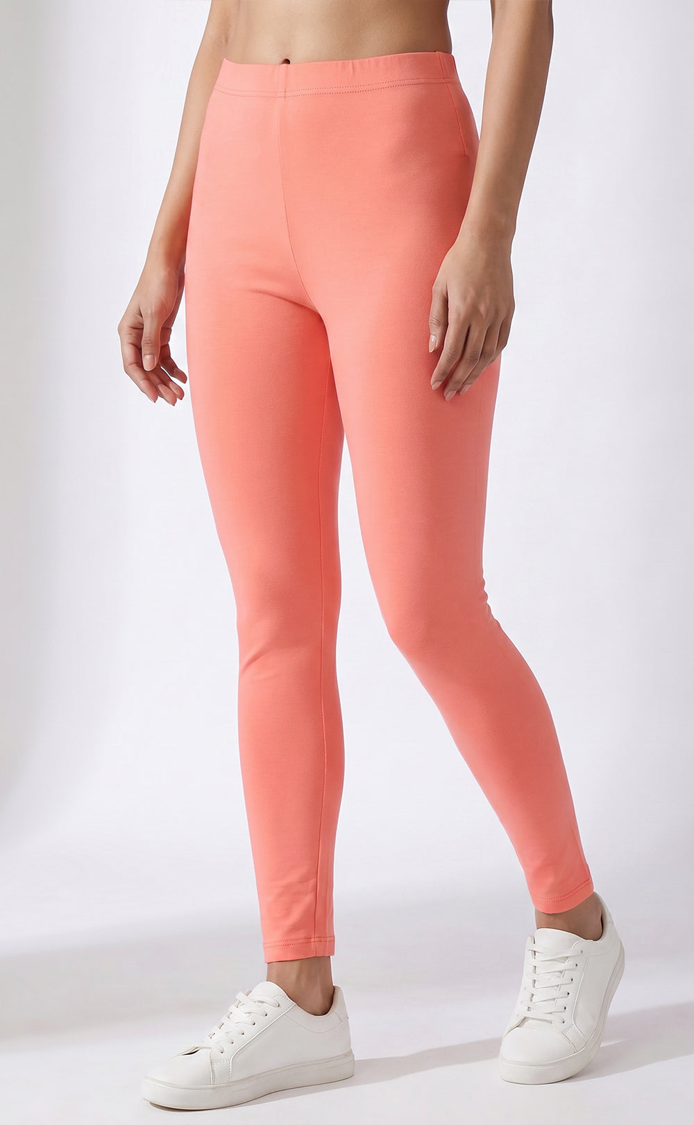 Peach Cotton Stretch Ankle Length Legging