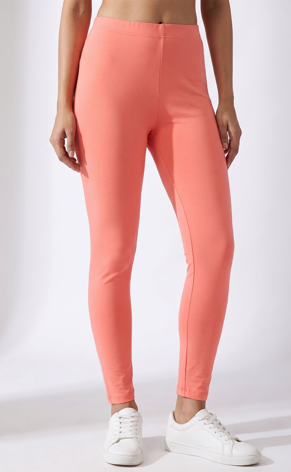 Peach Cotton Stretch Ankle Length Legging