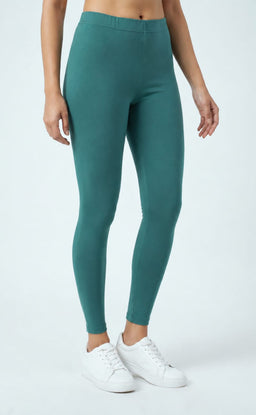 Teal Green Cotton Stretch Ankle Length Legging