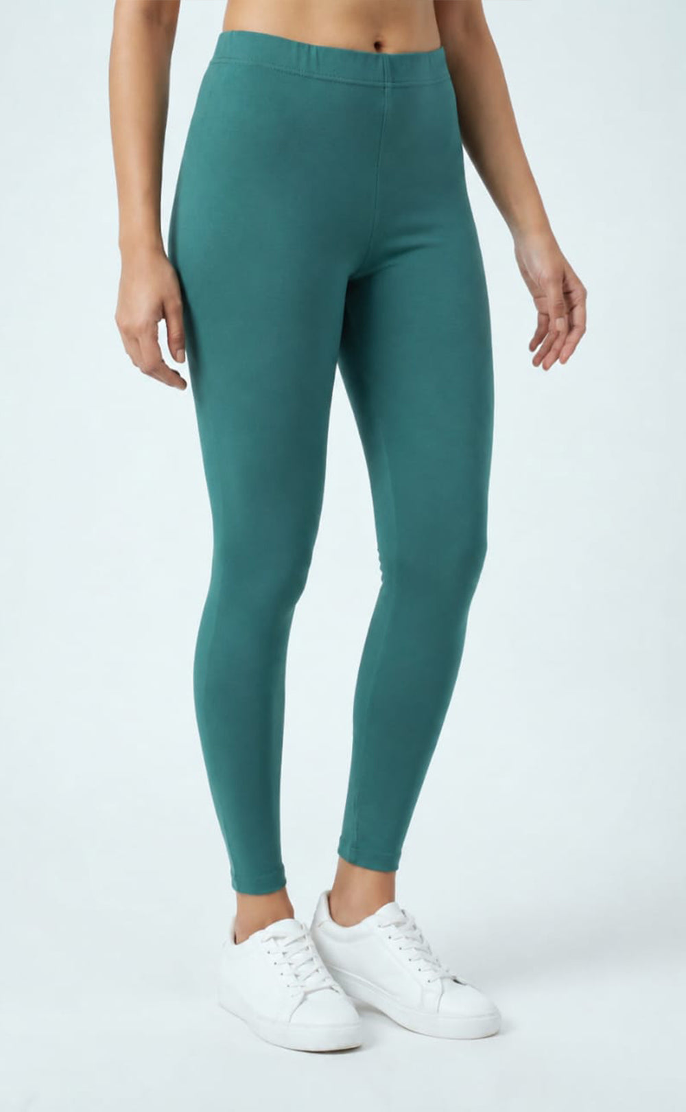 Teal Green Cotton Stretch Ankle Length Legging