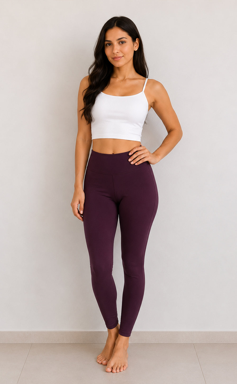 Dark Wine Cotton Stretch Ankle Length Legging