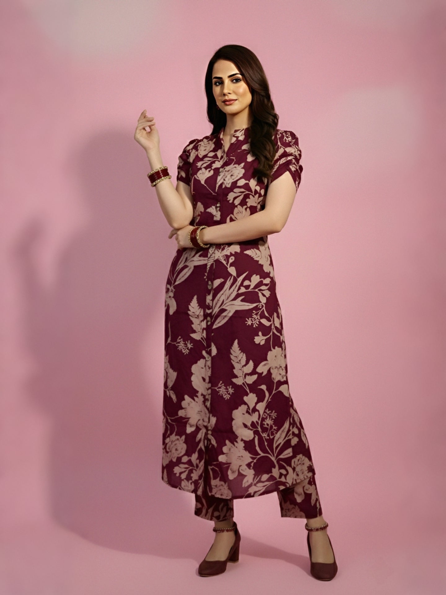 Maroon Floral Cord set