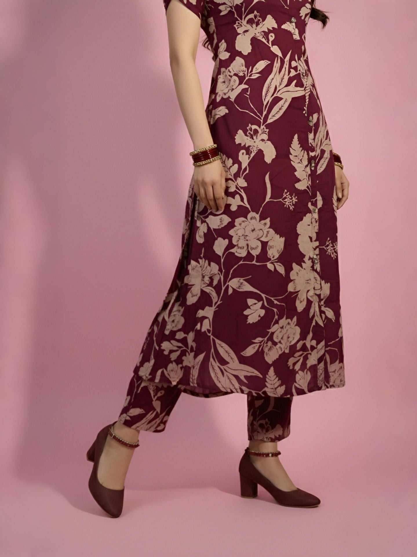 Maroon Floral Cord set