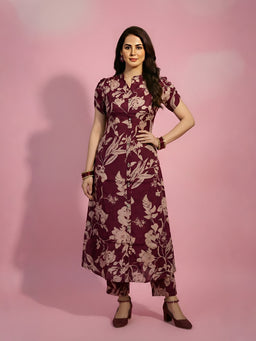 Maroon Floral Cord set