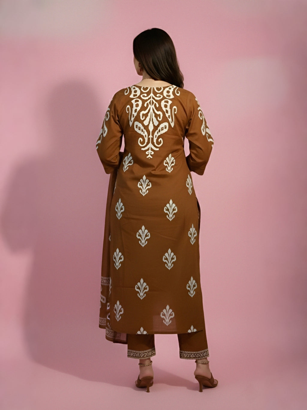 Brown Printed Kurti Set
