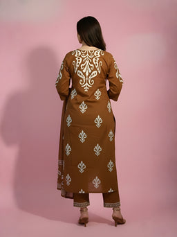 Brown Printed Kurti Set