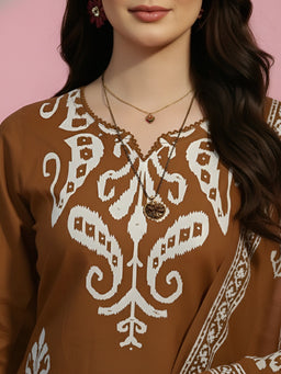 Brown Printed Kurti Set