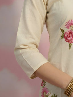 Cream Floral Embroidered Cord set