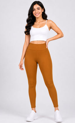 Dark Cream Cotton Stretch Ankle Length Legging