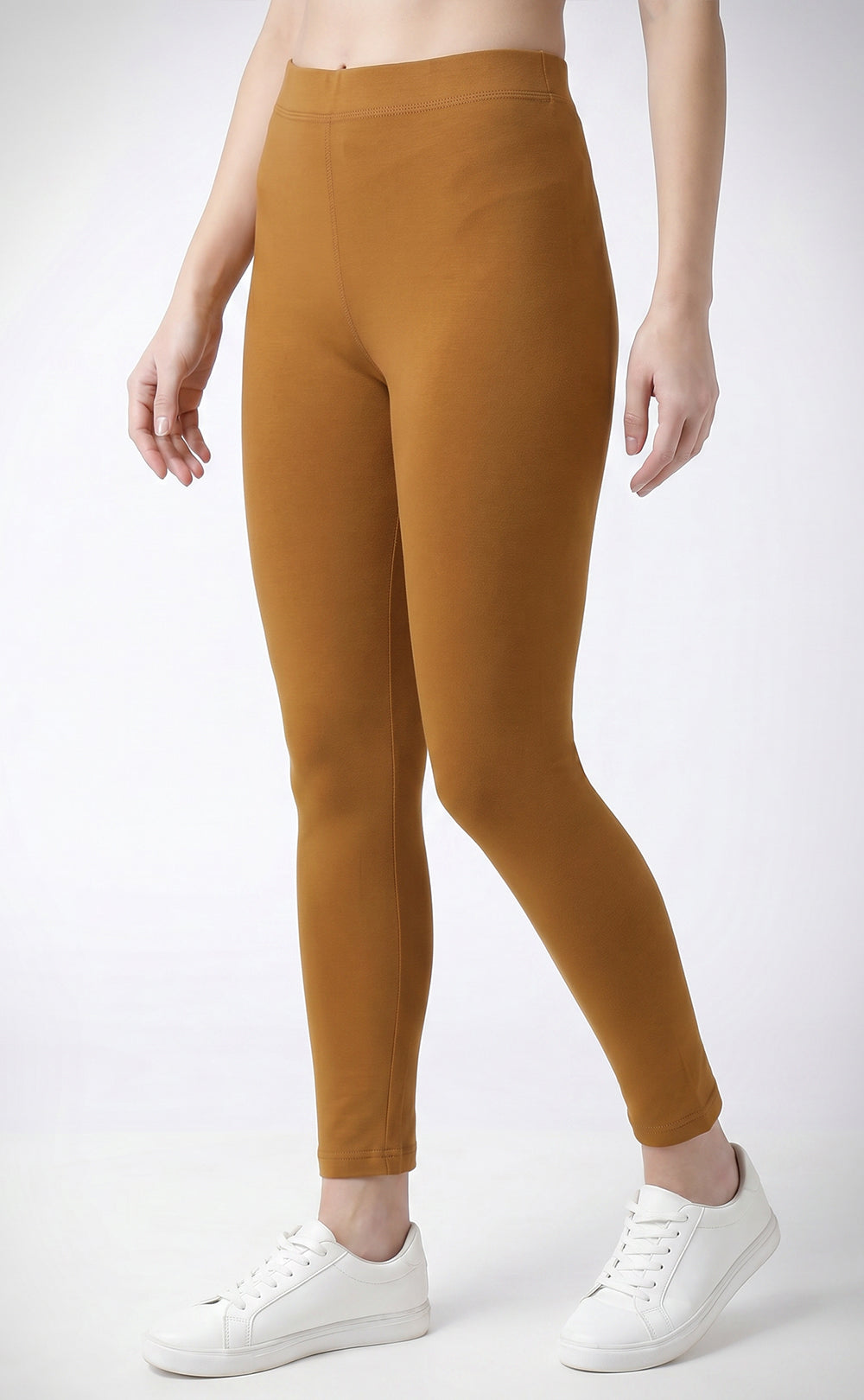 Dark Cream Cotton Stretch Ankle Length Legging