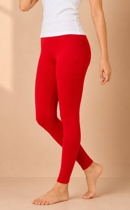 Deep Red Cotton Stretch Ankle Length Legging