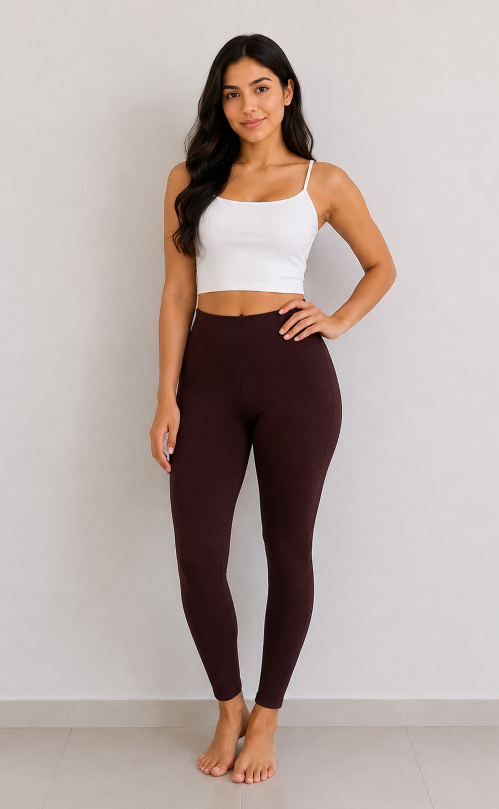 Dark Chocolate Brown Cotton Stretch Ankle Lenght Legging