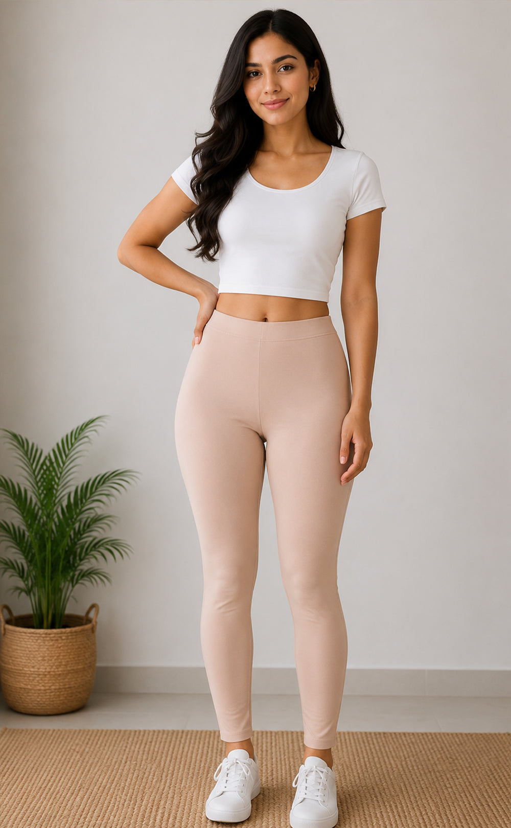 Peach Cotton Stretch Ankle Length Legging