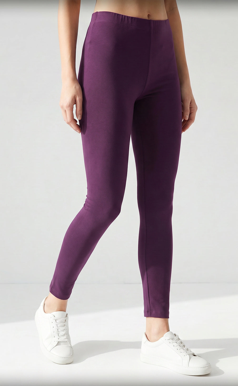 Dark Purple Cotton Stretch Ankle Length Legging