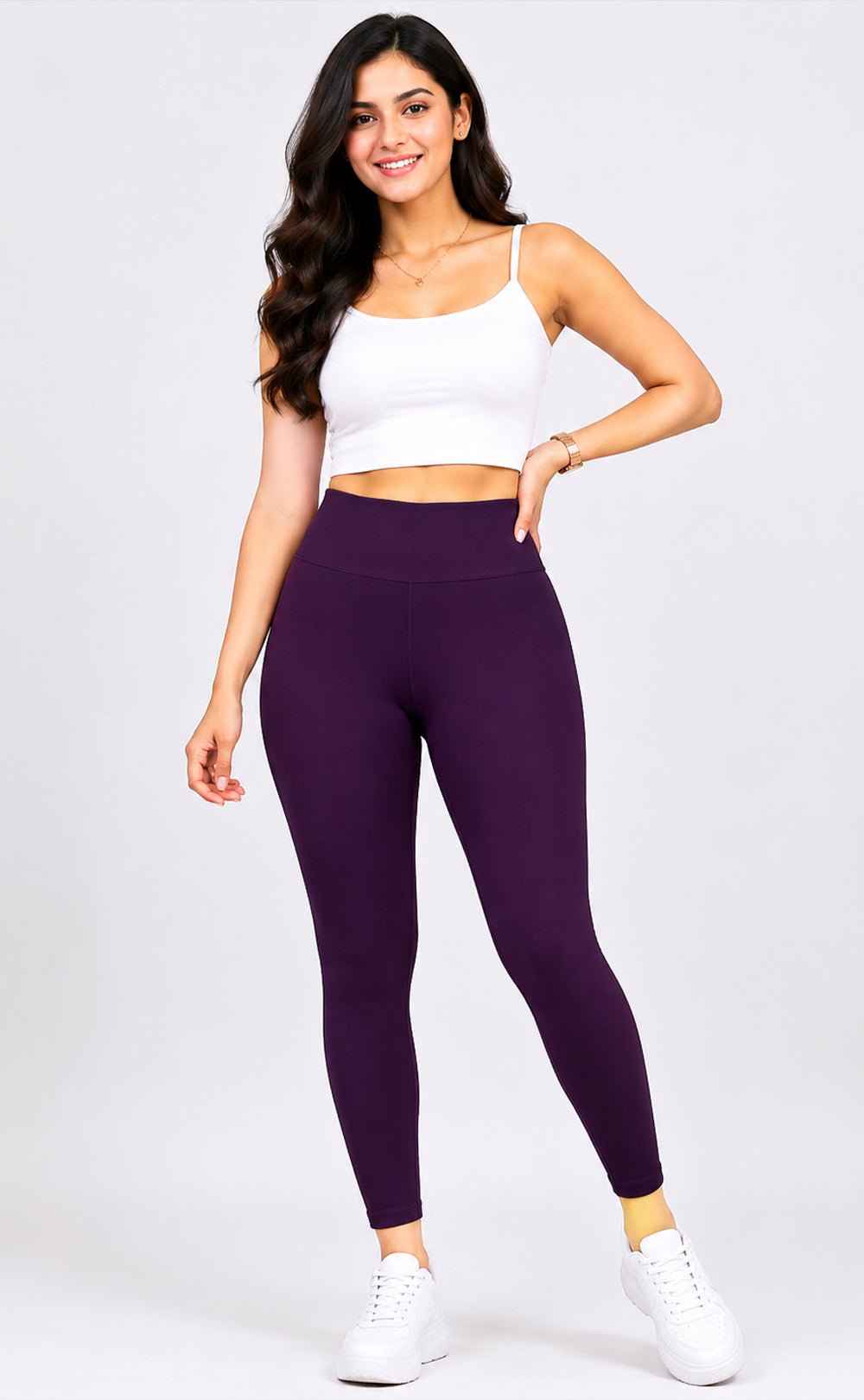 Dark Purple Cotton Stretch Ankle Length Legging