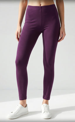 Dark Purple Cotton Stretch Ankle Length Legging