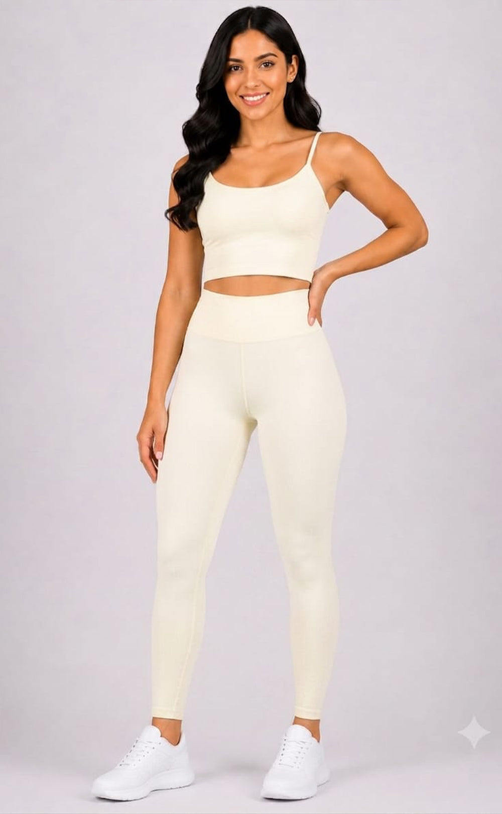 Beige Cotton Stretch Ankle Length Legging
