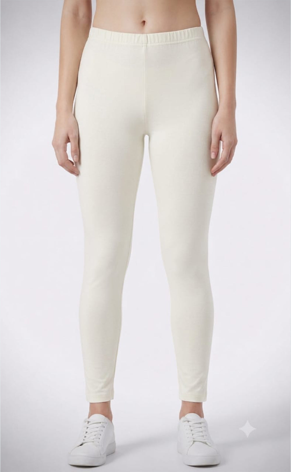 Beige Cotton Stretch Ankle Length Legging