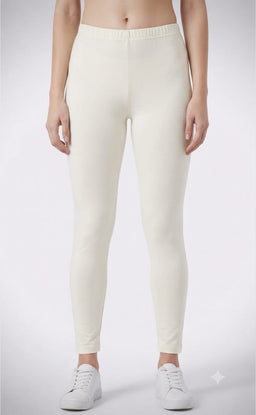 Beige Cotton Stretch Ankle Length Legging