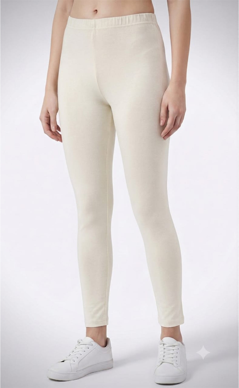 Beige Cotton Stretch Ankle Length Legging