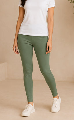 Mint Green Cotton Stretch Ankle Length Legging