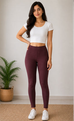 Pinkish Brown Cotton Stretch Ankle Length Legging