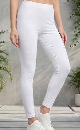 White Cotton Stretch Ankle Length Legging
