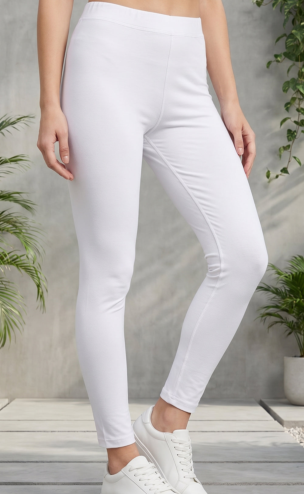 White Cotton Stretch Ankle Length Legging