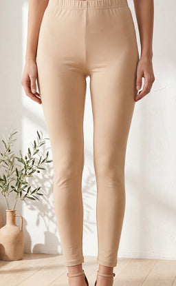 Cream Cotton Stretch Ankle Length Legging