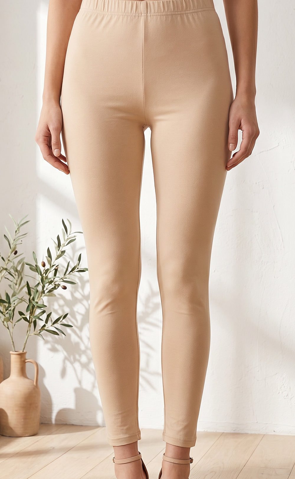 Cream Cotton Stretch Ankle Length Legging