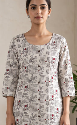 White Cotton Horse And Traditional Motifs Printed Co-ord Set