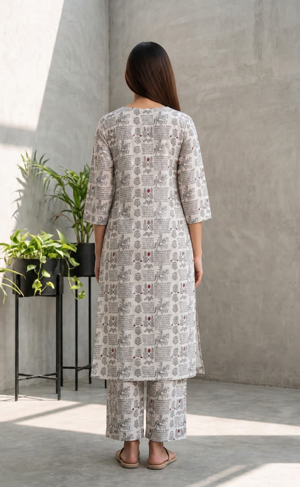 White Cotton Horse And Traditional Motifs Printed Co-ord Set
