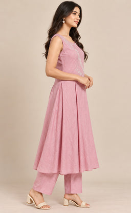 Peach Pink Imported Crush with beats work Co-ord Set