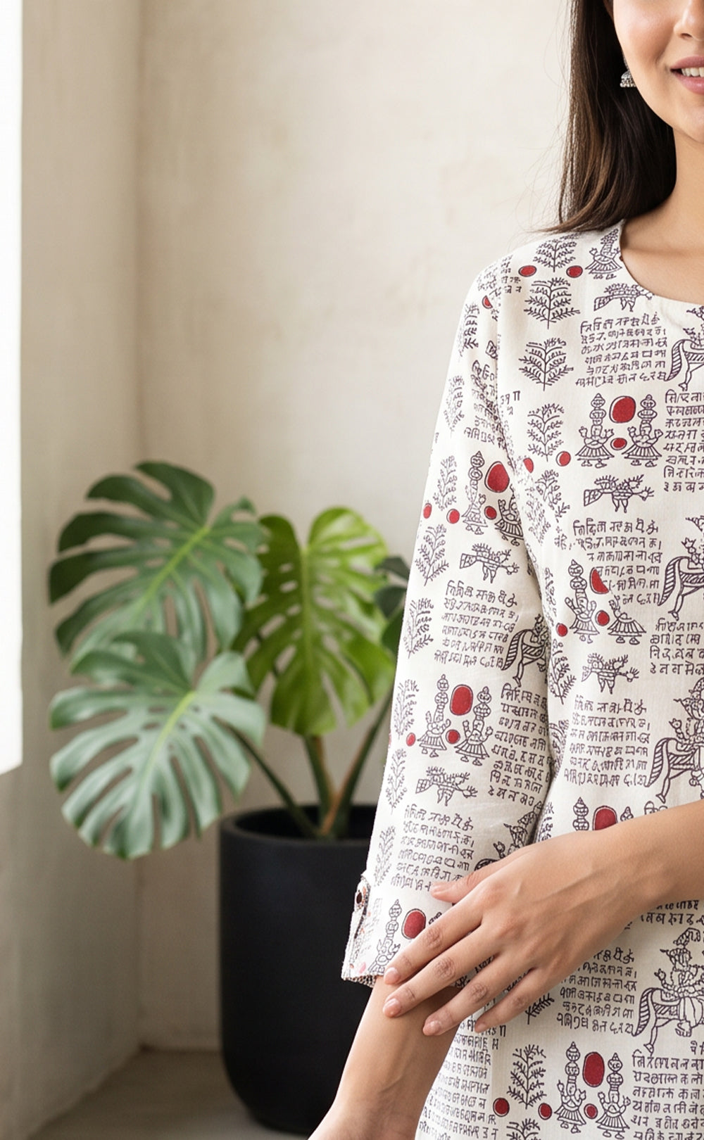 White Cotton Horse And Traditional Motifs Printed Co-ord Set